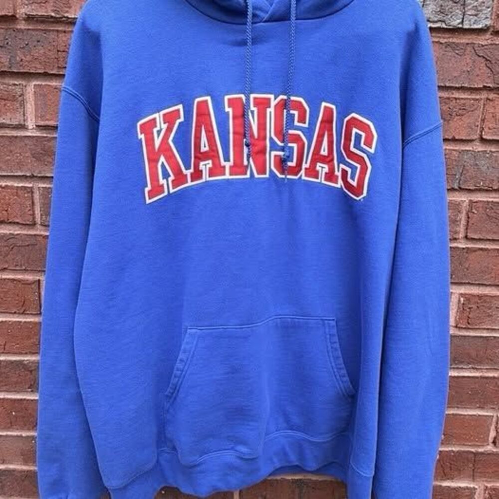 Champion Kansas University Jayhawks Men’s Large Blue Hoodie Sweatshirt KU
